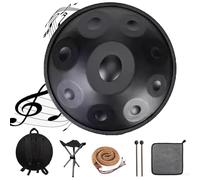 Handpan Drum - 22 Inches D Minor Steel Hand Pan Percussion Instruments, 432Hz/440Hz 9/10/12 Notes Handpan Drum Sets, For Music Education Family Reunion(Black,9 notes(440HZ))