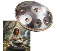 Handpan Drum 22Inch 9/10/12 Notes for Meditation Handpan 440hz/432hz in D Minor for Beginners Steel Hand Pan Drum with Soft Bag Mallets Stand for Sound Healing(Silver2,440HZ/9 Note)
