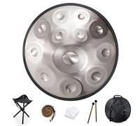 Handpan Drum 432 Hz in D Minor, 12 Notes 22 Inch Steel Hand Drum, Percussion Instrument Yoga Meditation Beginners with Soft Hand Pan Bag, Handpan Stand (Silver)