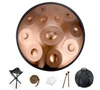 Handpan Drum 432 Hz Percussion Instrument in D Minor, 12 Notes 22 Inch Steel Drum, Yoga Meditation Beginners with Soft Handpan Bag, 2 Handpan Hammers, Handpan Stand, Dust-free Cloth (Gold)