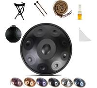 Handpan Drum 432Hz/440Hz - 9/10/12 Note Steel Tongue Drum 55cm - Sound Healing, Mtat, Yoga Support - Black, 432Hz, 9 Notes - Premium Quali