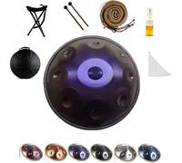 Handpan Drum 432Hz/440Hz - 9/10/12 Note Steel Tongue Drum 55cm with Mallet Stand for Sound Healing, Mtat, Yoga - Dark Purple, 9 Note