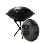 Handpan Drum 432Hz/440Hz, 9/10/12 Notes 22 Inches Steel Hand Drum Percussion Instrument With Drums Tripod, Handpan Instrument For Meditation Yoga Sound Healing(Black,440HZ/9Note)
