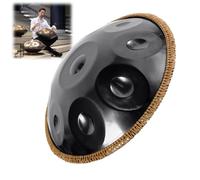 Handpan Drum 432Hz Steel Hand Drum 56cm Musical Drums with Woven Edge Guard 9 10 12 Notes Percussion Instrument for Professional Performance Beginner(Black,12 Notes)