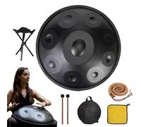 Handpan Drum 432Hz440Hz 10 Notes 22 Inches Percussion Instrument With Drum Tripod Mallets Handpan Bag Steel Instrument For Meditation Yoga Sound Black440