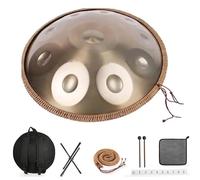 Handpan Drum 440 Hz, 10 Tones 22 Inch Steel Handpan Instrument, Harmonic Percussion Gold In D Minor Tongue Drum Set, for Beginners, Professionals, Music Therapy, Personal Meditation