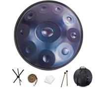 Handpan Drum 440 Hz In D Minor, 9 10 12 Notes 22 Inch Steel Hand Drum, Percussion Instrument Yoga Meditation Beginner Handdrum Handmade Healing Music Instrument Gift (Blue-10 Notes - 440 Hz)