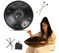 Handpan Drum 440Hz 9/10/12 Notes 22 Inches Handpan Instrument with Mallets, Handpan Stand & Carry Bag, Steel Adult's Hand Drum For Meditation Yoga Sound Healing(Black,12 Notes)