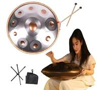 Handpan Drum 440Hz 9/10/12 Notes 22 Inches Handpan Instrument with Mallets, Handpan Stand & Carry Bag, Steel Adult's Hand Drum For Meditation Yoga Sound Healing(Gold+Silver,12 Notes)