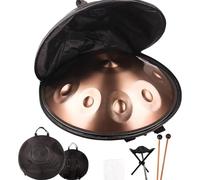 Handpan Drum, 440HZ D Minor 9 Notes Steel Tongue Drum, 22 Inch Steel Hand Drum with Soft Bag, Handmade Rattan, 2 Handpan Mallet, Beginner Meditation Instrument Gift
