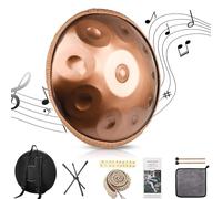Handpan Drum 440Hz in D Minor 10 Notes 22 Inch Steel Drum Percussion Instruments with Soft Hand Pan Bag, Meditation Yoga Sound Healing Street Performance (Gold, 10 Notes)