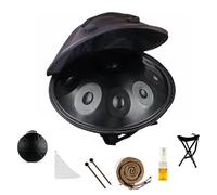 Handpan Drum 9/10/12 Notes 22 Inch Steel Handpan D Minor 440Hz Tongue Drum Instrument Harmonic Percussion With Soft Hand Pan Bag 2 Hammers For Meditation Yoga(Black,10 Notes)