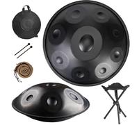 Handpan Drum 9/10/12 Notes 22 Inches Steel Adult's Handpan 440Hz/432Hz Hand Pan Drum Instrument in D Minor Handpan Stand for Beginner with Handpan Stand(Black,432HZ/10Note)