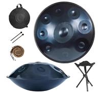 Handpan Drum 9/10/12 Notes 22 Inches Steel Adult's Handpan 440Hz/432Hz Hand Pan Drum Instrument in D Minor Handpan Stand for Beginner with Handpan Stand(Blue,440HZ/12Note)