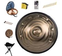 Handpan Drum - 9/10/12 Notes D Minor Steel Tongue Drum, 22" Diameter, Perfect For Meditation & Music Therapy With Carrying Case(Golden spiral,10 Notes (432Hz))