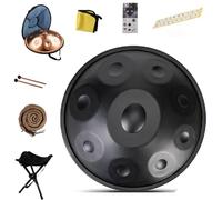 Handpan Drum - 9/10/12 Notes D Minor Steel Tongue Drum, 22" Diameter, Perfect For Meditation & Music Therapy With Carrying Case(Black,9 Notes (432Hz))