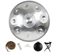 Handpan Drum 9/10/12 Notes in D Minor 22 Inch 440hz/432hz Steel Hand Drum Handpan Drums for Adults Tuned By Hand Professional Percussion for Meditation Beginner Performance(Silver,440HZ/9 Note)