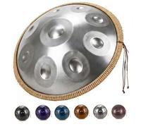 Handpan Drum 9 10 12 Notes in D Minor, 22 Inches 440 Hz Hand Pan Percussion Instrument, Premium Hand Tuned Steel Drum with Storage Bag, Mallets and Drum Stand(Silver,440HZ/10Note)
