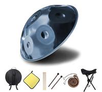 Handpan Drum 9 Note Handpan in D Kurd 432HZ 440HZ 22 inches Steel Hand Drum, Tongue Drum with Soft Hand Pan Bag, 2 Mallet, Stand, Dust-Free Cloth(Blue,440HZ/10Note)