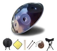 Handpan Drum 9 Note Handpan in D Kurd 432HZ 440HZ 22 inches Steel Hand Drum, Tongue Drum with Soft Hand Pan Bag, 2 Mallet, Stand, Dust-Free Cloth(Purple,432HZ/10Note)