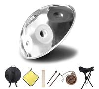 Handpan Drum 9 Note Handpan in D Kurd 432HZ 440HZ 22 inches Steel Hand Drum, Tongue Drum with Soft Hand Pan Bag, 2 Mallet, Stand, Dust-Free Cloth(Silver,440HZ/10Note)