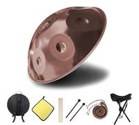 Handpan Drum 9 Note Handpan in D Kurd 432HZ 440HZ 22 inches Steel Hand Drum, Tongue Drum with Soft Hand Pan Bag, 2 Mallet, Stand, Dust-Free Cloth(Brown,440HZ/9Note)