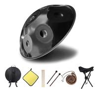 Handpan Drum 9 Note Handpan in D Kurd 432HZ 440HZ 22 inches Steel Hand Drum, Tongue Drum with Soft Hand Pan Bag, 2 Mallet, Stand, Dust-Free Cloth(Black,440HZ/10Note)