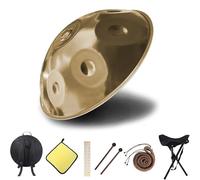 Handpan Drum 9 Note Handpan in D Kurd 432HZ 440HZ 22 inches Steel Hand Drum, Tongue Drum with Soft Hand Pan Bag, 2 Mallet, Stand, Dust-Free Cloth(Gold,432HZ/9Note)