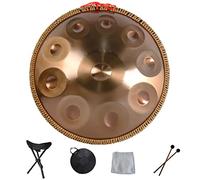 Handpan Drum 9 Notes Harmonic Steel Drum with Travel Bag Mallets Rope Decoration Ideal for Meditation Yoga Zen Gold Color