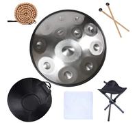 Handpan Drum D Minor 9 Notes 22 Inch 440 Hz Steel Instrument with Soft Bag, 2 Hammers, Stand, and Dust-Free Cloth for Audio Production