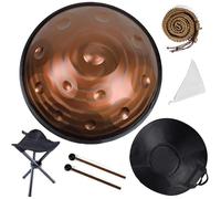 Handpan Drum D Minor Kurd Hand Pan Drums 9/10/12 Notes Adult Hand Drum Instrument 432/440Hz Steel Drums Set Includes Carrying Case, Stand, Drumsticks(Brass,432HZ/12Note)