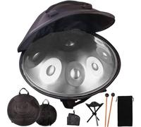Handpan Drum for Adults 9 Note 22 Inch Hand Pan Steel Drum Professional Handpan Instrument Hand Drums Includes Stand, Bag, Beaters, Dust Cloth(Silver,440HZ/10Note)