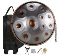 Handpan Drum for Artist Performance 432Hz 440Hz, 22-Inch Steel Tongue Drum D Minor Kurd 9/10/12 Notes Hand Drums Set, Professional Hand Pan, Handpan Instrument(Gold and silver,12 Notes/440Hz)