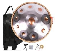 Handpan Drum for Artist Performance 432Hz 440Hz, 22-Inch Steel Tongue Drum D Minor Kurd 9/10/12 Notes Hand Drums Set, Professional Hand Pan, Handpan Instrument(Gold and silver,10 Notes/440Hz)