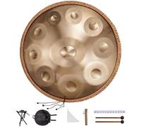 Handpan Drum For Beginners, 22 Inch 440Hz Hand Drum Set D Minor Kurd 9/10/12 Notes Musical Instruments For Music Therapy Meditation Outdoor Performances(Gold,12)