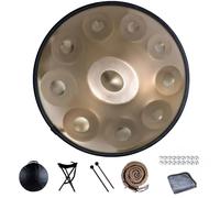 Handpan Drum, Handpan Drums for Adults, 22-Inch 10-Notes 440Hz D Minor Kurd Handpan, HandPan Instrument with Soft Handpan Bag, 2 Handpan Mallets, Handpan Stand and Dust-Free Cloth (Gold-10 Notes)