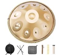 Handpan Drum, Handpan Instrument, 22 inch Steel Tongue Drum with Mallets, Handpan Stand and Cloth Bag, Hand Pan, 440 Hz, Handpan Music for Sound Healing Meditation Yoga (Gold-10, 10 Tones)