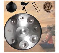 Handpan Drum In D Minor With Soft Hand Pan Bag Mallets Bracket, Premium Steel Hand Pan Instrument For Adults, Harmonic Percussion For Sound Healing, Personal Meditation(Silver,9 Notes (432Hz))