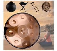 Handpan Drum In D Minor With Soft Hand Pan Bag Mallets Bracket, Premium Steel Hand Pan Instrument For Adults, Harmonic Percussion For Sound Healing, Personal Meditation(Gold,12 Notes (432Hz))