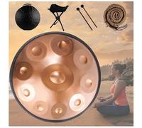 Handpan Drum In D Minor With Soft Hand Pan Bag Mallets Bracket, Premium Steel Hand Pan Instrument For Adults, Harmonic Percussion For Sound Healing, Personal Meditation(Gold,10 Notes (432Hz))