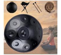 Handpan Drum In D Minor With Soft Hand Pan Bag Mallets Bracket, Premium Steel Hand Pan Instrument For Adults, Harmonic Percussion For Sound Healing, Personal Meditation(Black,10 Notes (440Hz))