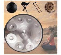 Handpan Drum In D Minor With Soft Hand Pan Bag Mallets Bracket, Premium Steel Hand Pan Instrument For Adults, Harmonic Percussion For Sound Healing, Personal Meditation(Silver,10 Notes (440Hz))