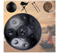 Handpan Drum In D Minor With Soft Hand Pan Bag Mallets Bracket, Premium Steel Hand Pan Instrument For Adults, Harmonic Percussion For Sound Healing, Personal Meditation(Black,12 Notes (432Hz))