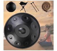 Handpan Drum In D Minor With Soft Hand Pan Bag Mallets Bracket, Premium Steel Hand Pan Instrument For Adults, Harmonic Percussion For Sound Healing, Personal Meditation(Black,9 Notes (432Hz))