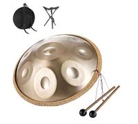 Handpan Drum Instrument, 440hz 22 Inches 9/10/12/ Note Gold, Steel Drum in D Minor, Hand Pan for Adults with Soft Handpan Bag, Percussion Instrument for Beginner(Gold,9 Notes)