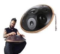 Handpan Drum Instrument, 440hz 22 Inches 9/10/12 Notes Percussion Instrument Steel Hand Drum In D Minor With Soft Handpan Bag, 2 Mallets For Sound Healing(Black,9 notes)