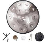 Handpan Drum Instrument, D Minor 9/10/12 Notes 22" Steel Hand Drum with Soft Handpan Bag, 2 Handpan Mallets, Handpan Stand for Sound Healing, Personal Meditation and Relaxation(Silver,12 Notes (432Hz)