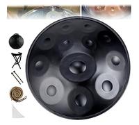 Handpan Drum Instrument in D Minor, 22 Inch Steel Pan with Soft Bag, Mallets, and Stand for Sound Healing and Meditation