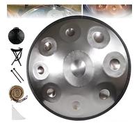 Handpan Drum Instrument in D Minor, 22 Inch Steel Pan with Soft Bag, Mallets, and Stand for Sound Healing and Meditation