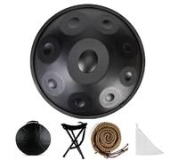 Handpan Drum Instrument in D Minor 9/10/12Notes Steel Hand Drum, Ethereal Drum, Steel Tongue Drum Gold for Family And Friends Sound Healing,Black,12note